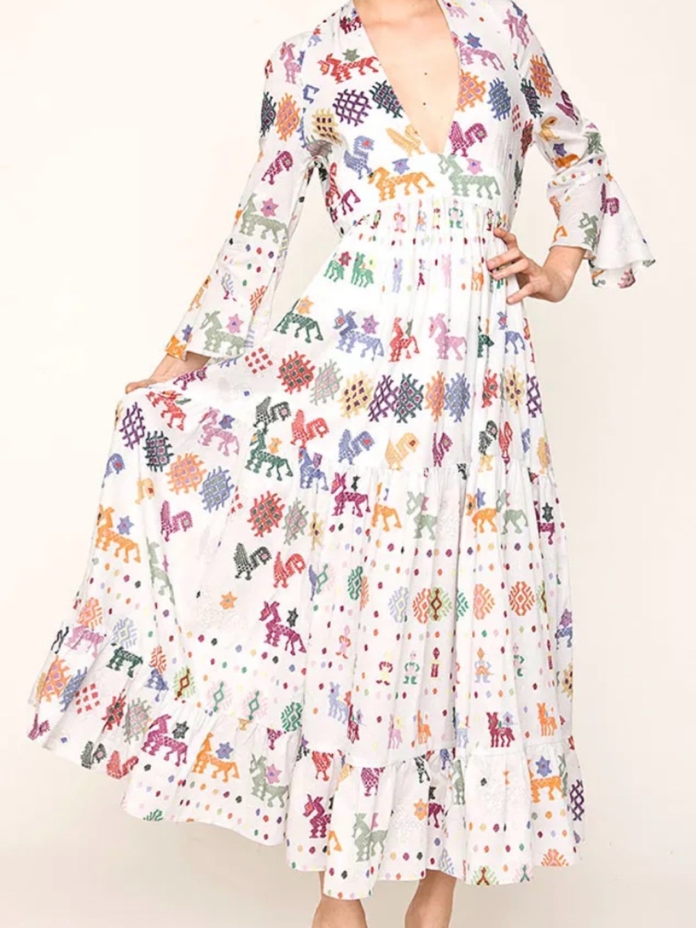 Carolina K Anthropologie Printed Cotton Maxi Dress Open Back S Fits US 8